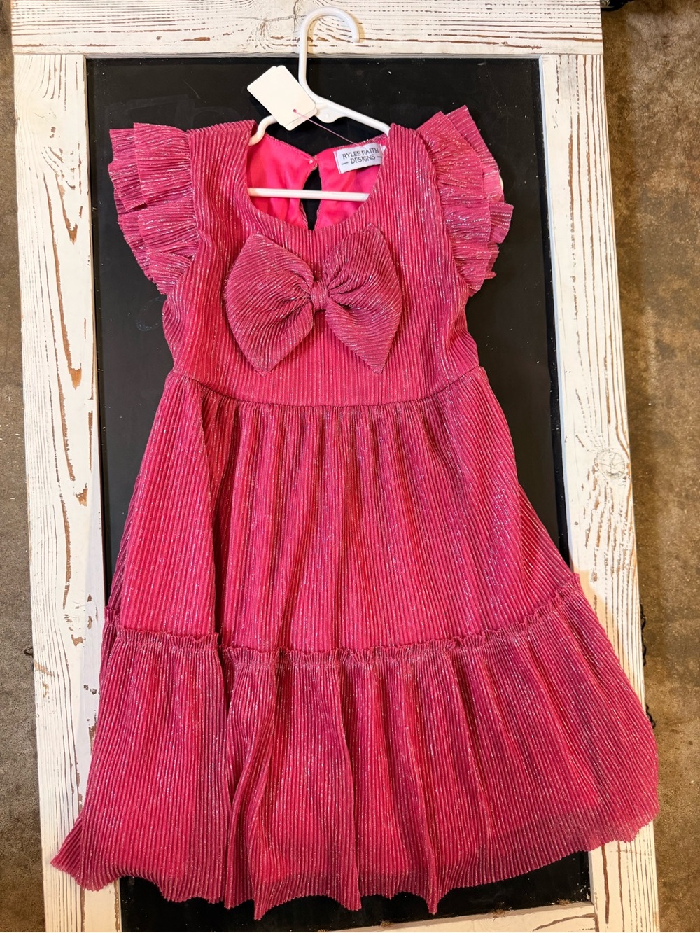 Stylish Pink Bow Tiered Dress for Girls - Sparkle Detail